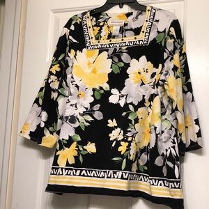 Alfred Dunner Black and Yellow Floral Blouse